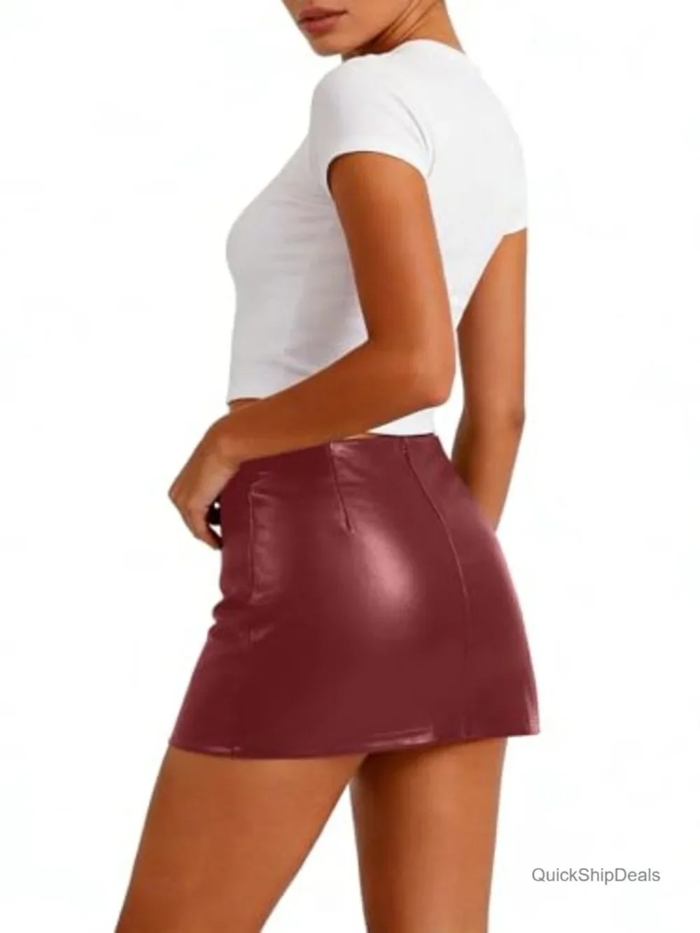 Faux Leather Mini Skort Low Rise A-Line Y2K Club Skirt Rave